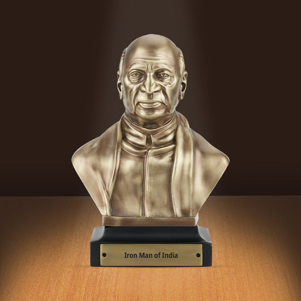 5.9 Inch Sardar Vallabhbhai Patel Brass Bust Statue - Iron Man of India Sculpture for Home, Office Desk, Study Table, Library & Corporate Gift - Coffee Antique Finish