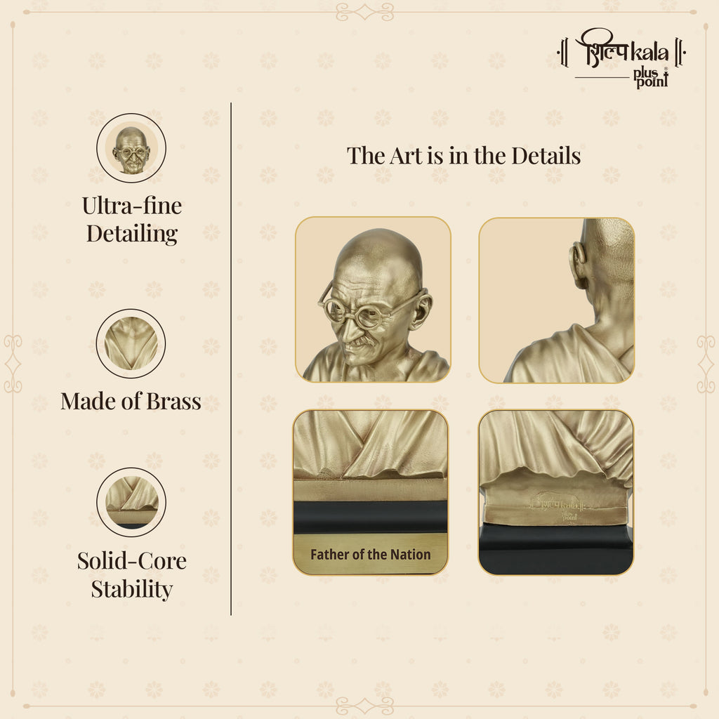 5.9 Inch Mahatma Gandhi Brass Bust Statue - Father of the Nation Sculpture for Home, Office Desk, Study Table, Library & Corporate Gift | Coffee Antique Finish