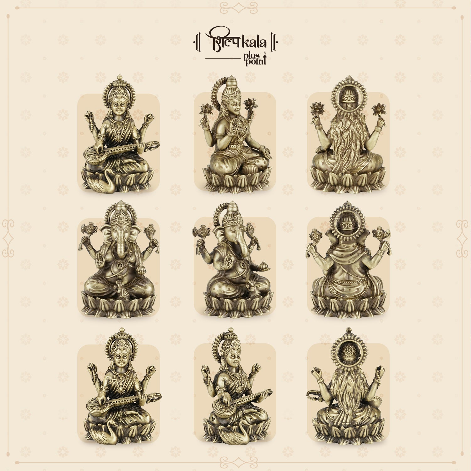 Kamalasan Ganesh, Laxmi & Saraswati Combo - 5Inch