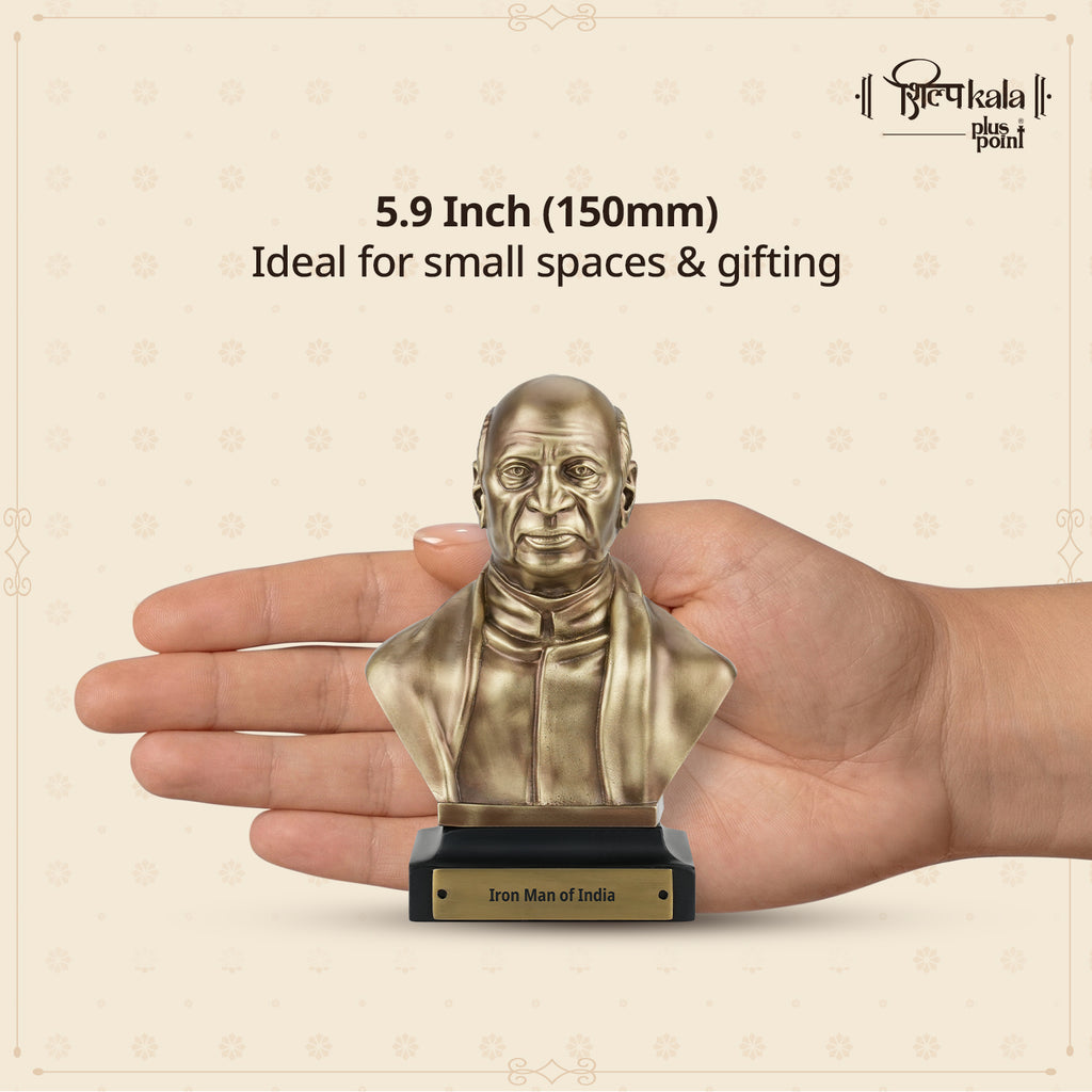 5.9 Inch Sardar Vallabhbhai Patel Brass Bust Statue - Iron Man of India Sculpture for Home, Office Desk, Study Table, Library & Corporate Gift - Coffee Antique Finish