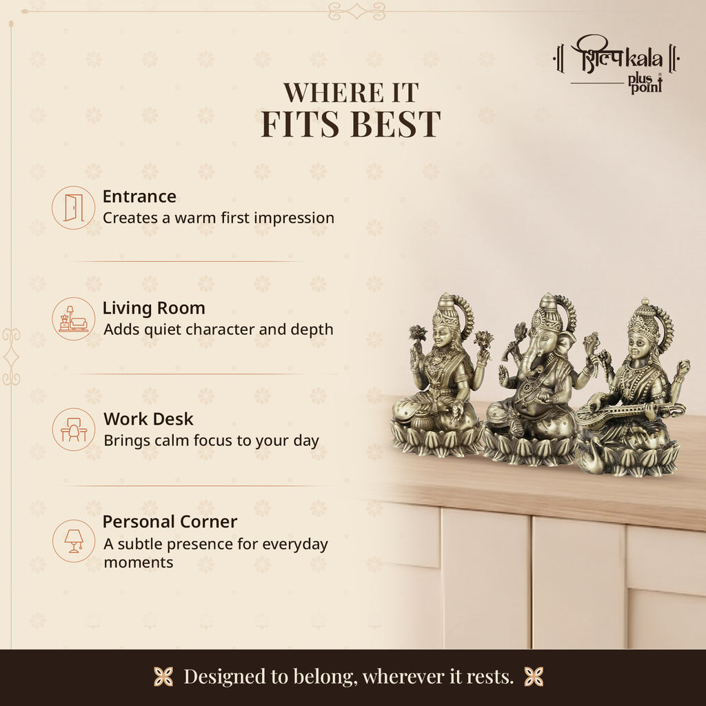 Kamalasan Ganesh, Laxmi & Saraswati Combo - 5Inch