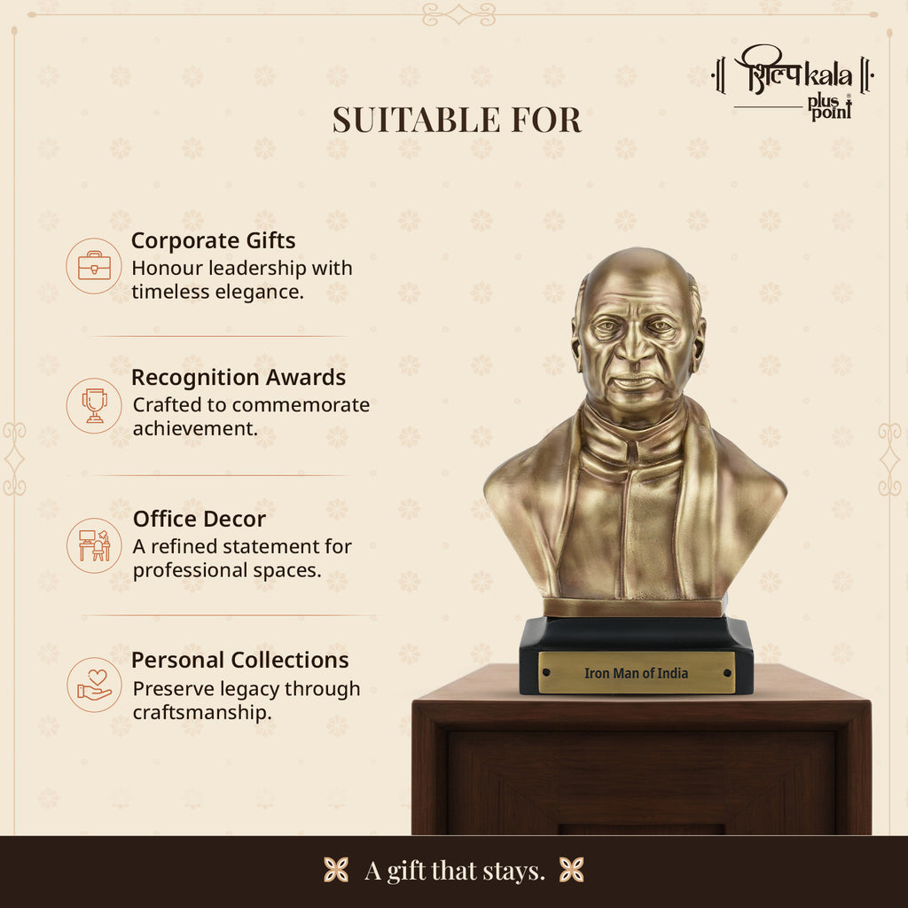 5.9 Inch Sardar Vallabhbhai Patel Brass Bust Statue - Iron Man of India Sculpture for Home, Office Desk, Study Table, Library & Corporate Gift - Coffee Antique Finish