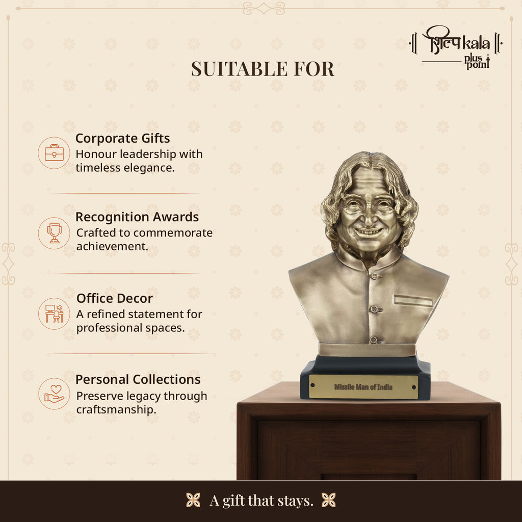 5.9 Inch Dr. A.P.J. Abdul Kalam Brass Bust Statue - Premium Desk Showpiece for Office, Home, Study, Library & Inspirational Corporate Gift - Coffee Antique