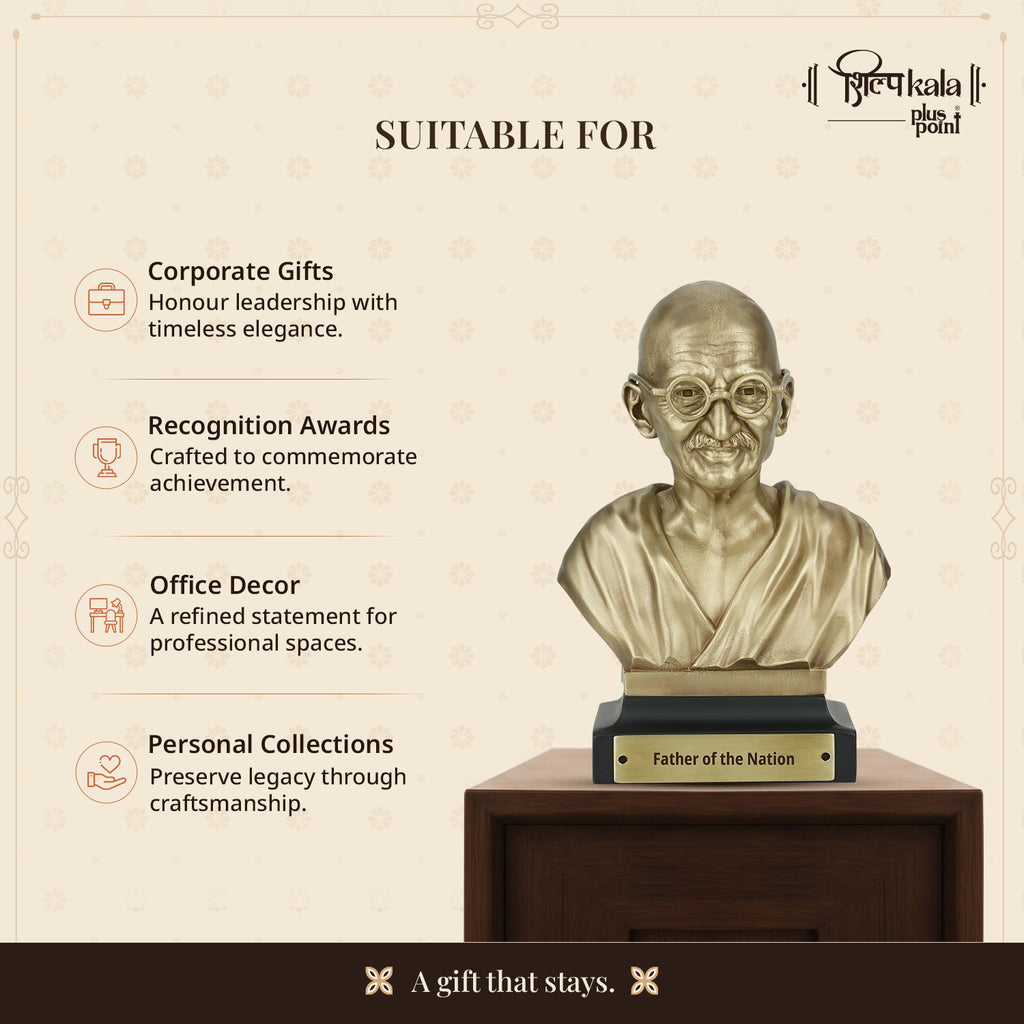 5.9 Inch Mahatma Gandhi Brass Bust Statue - Father of the Nation Sculpture for Home, Office Desk, Study Table, Library & Corporate Gift | Coffee Antique Finish