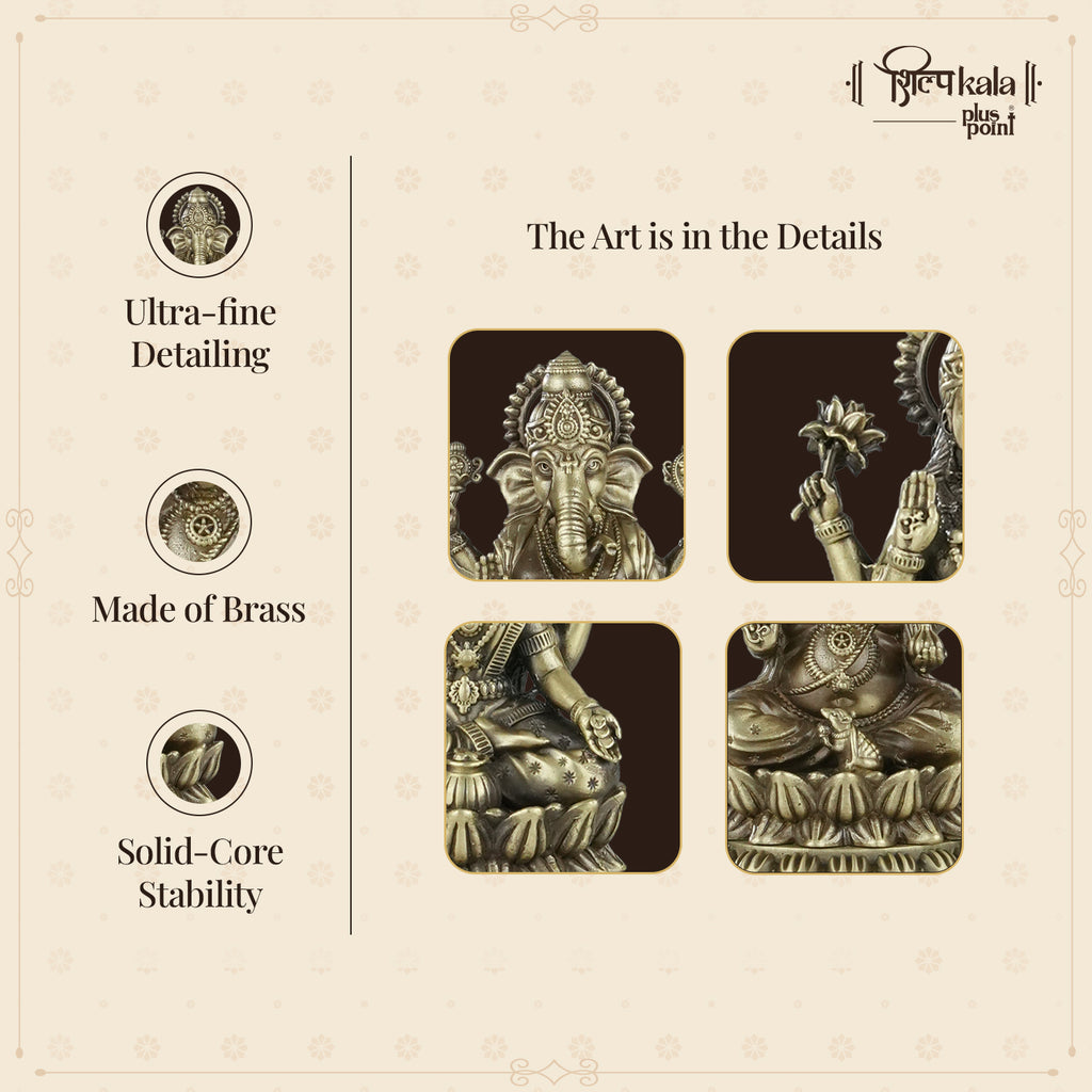 Ganesh & Laxmi Brass Idols with Premium Scented Candle- Gift Box