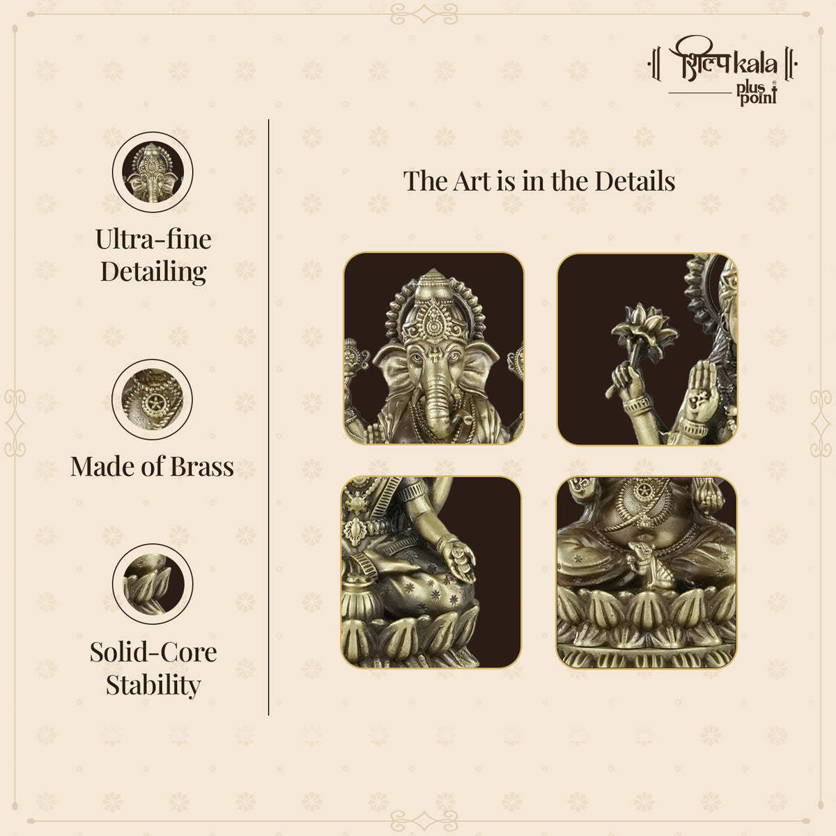 Ganesh & Laxmi Brass Idols with Premium Scented Candle- Gift Box