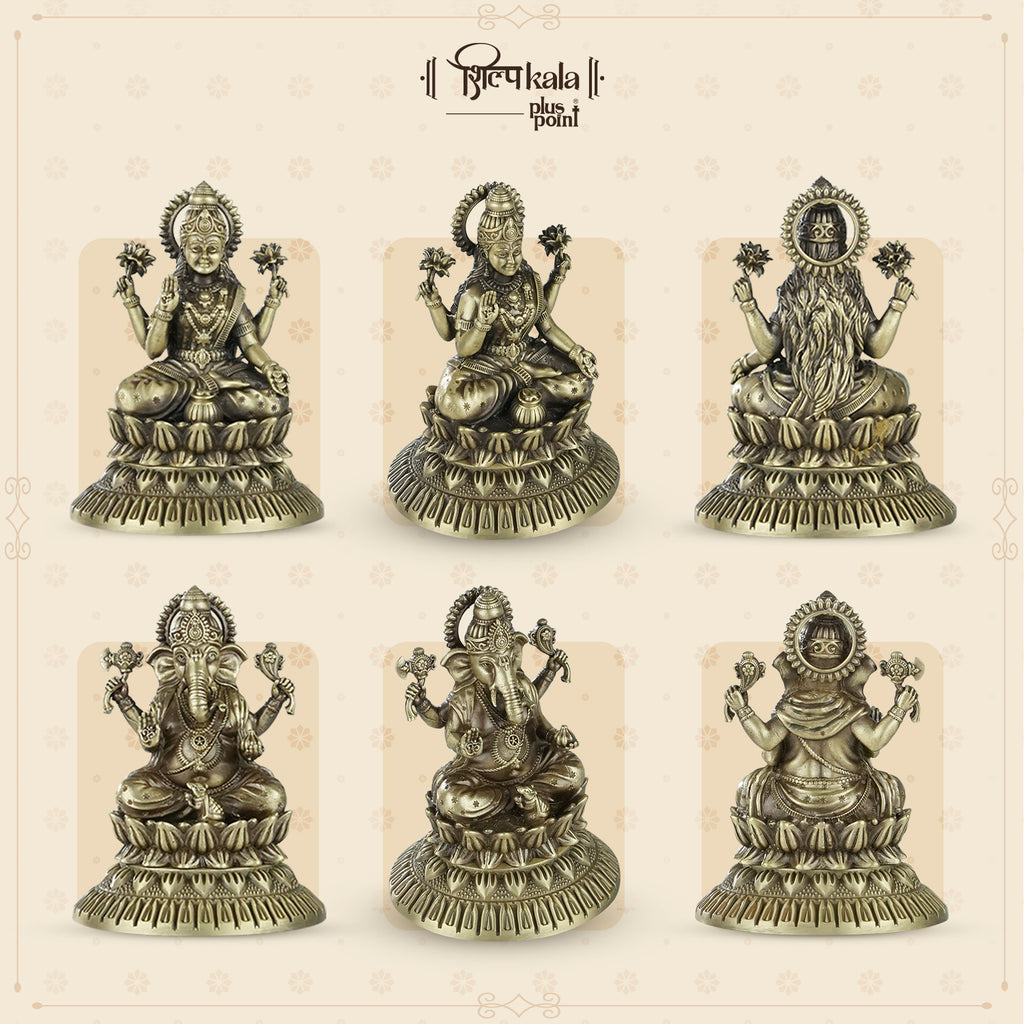 Ganesh & Laxmi Brass Idols with Premium Scented Candle- Gift Box