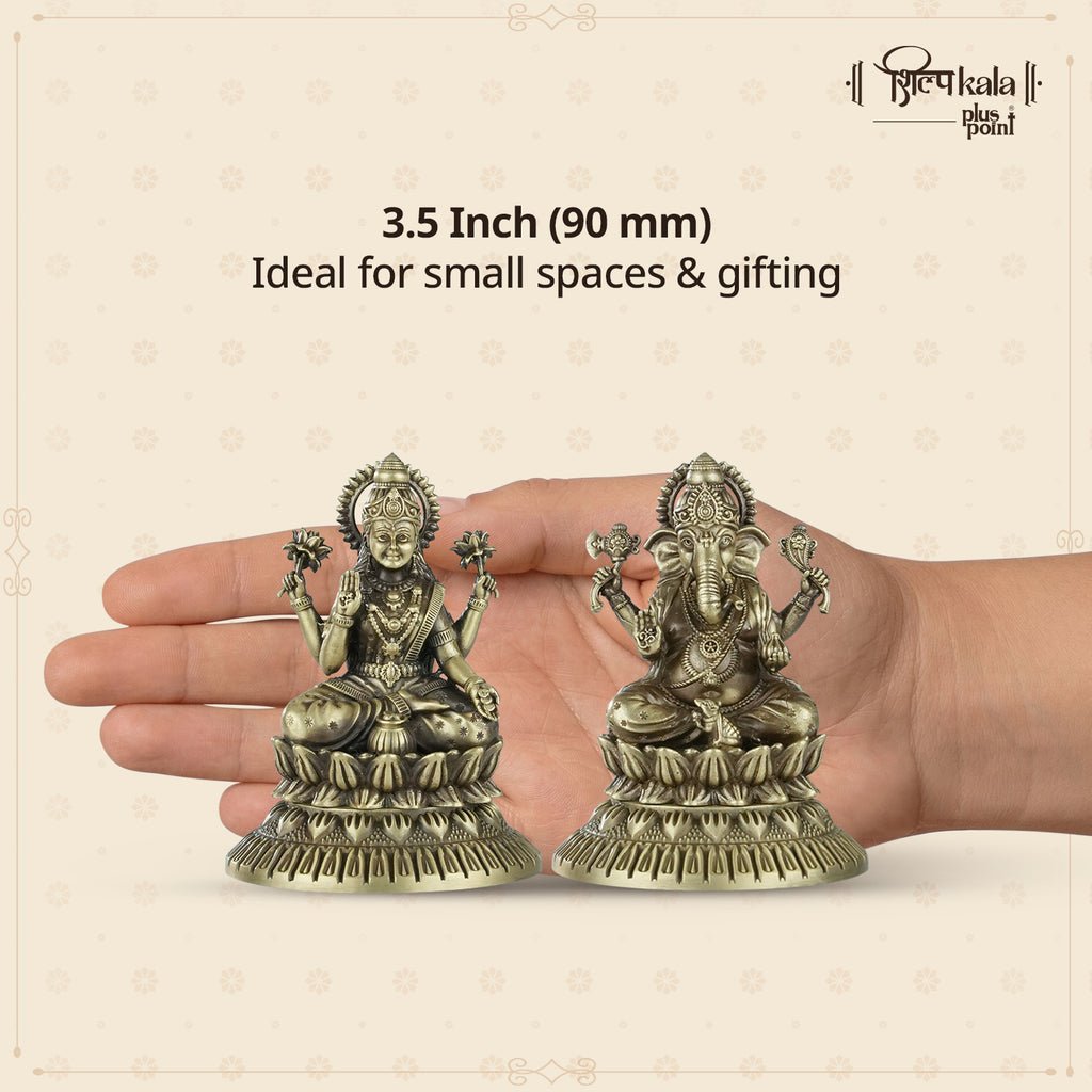 Ganesh & Laxmi Brass Idols with Premium Scented Candle- Gift Box