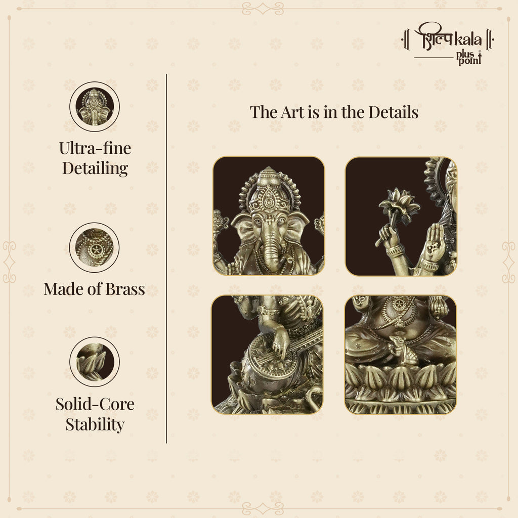 Ganesh, Laxmi & Saraswati Brass Idols with Handmade Notebook, Bookmark & Premium Scented Candle